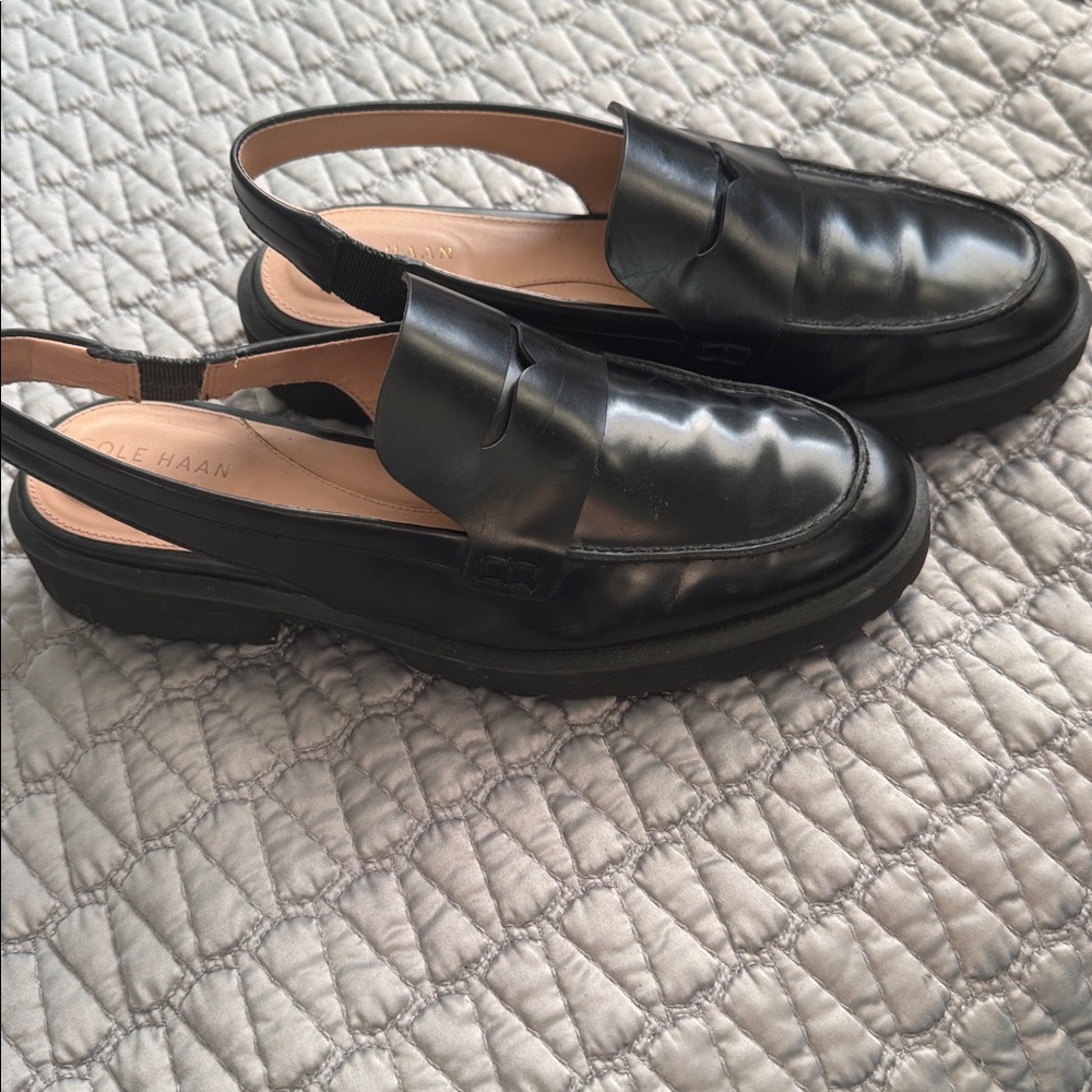 Cole Haan Women's Geneva Lug Sole Slingback  Penny Loafer Flats Black Size 7.5B - Picture 3 of 6